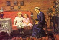 М.А. Ульянова читает сказки своим детям Володе и Оле