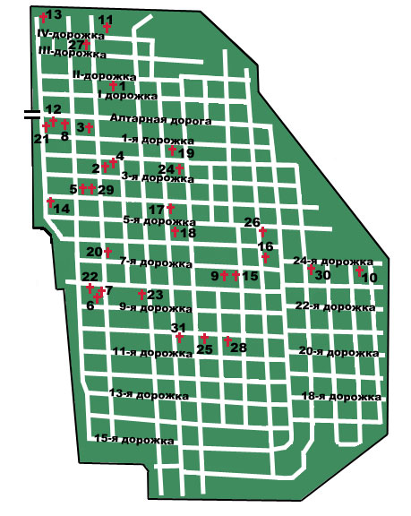 Схема ваганьковского кладбища с номерами участков и могил